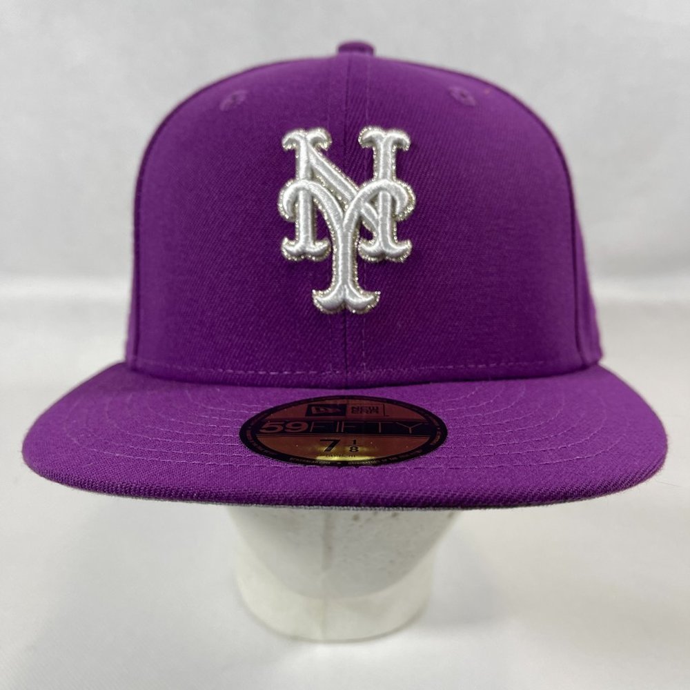 New Era 59FIFTY NY METS FITTED HAT GRAPE Purple 2000 WORLD SERIES PATCH 7 1/8"